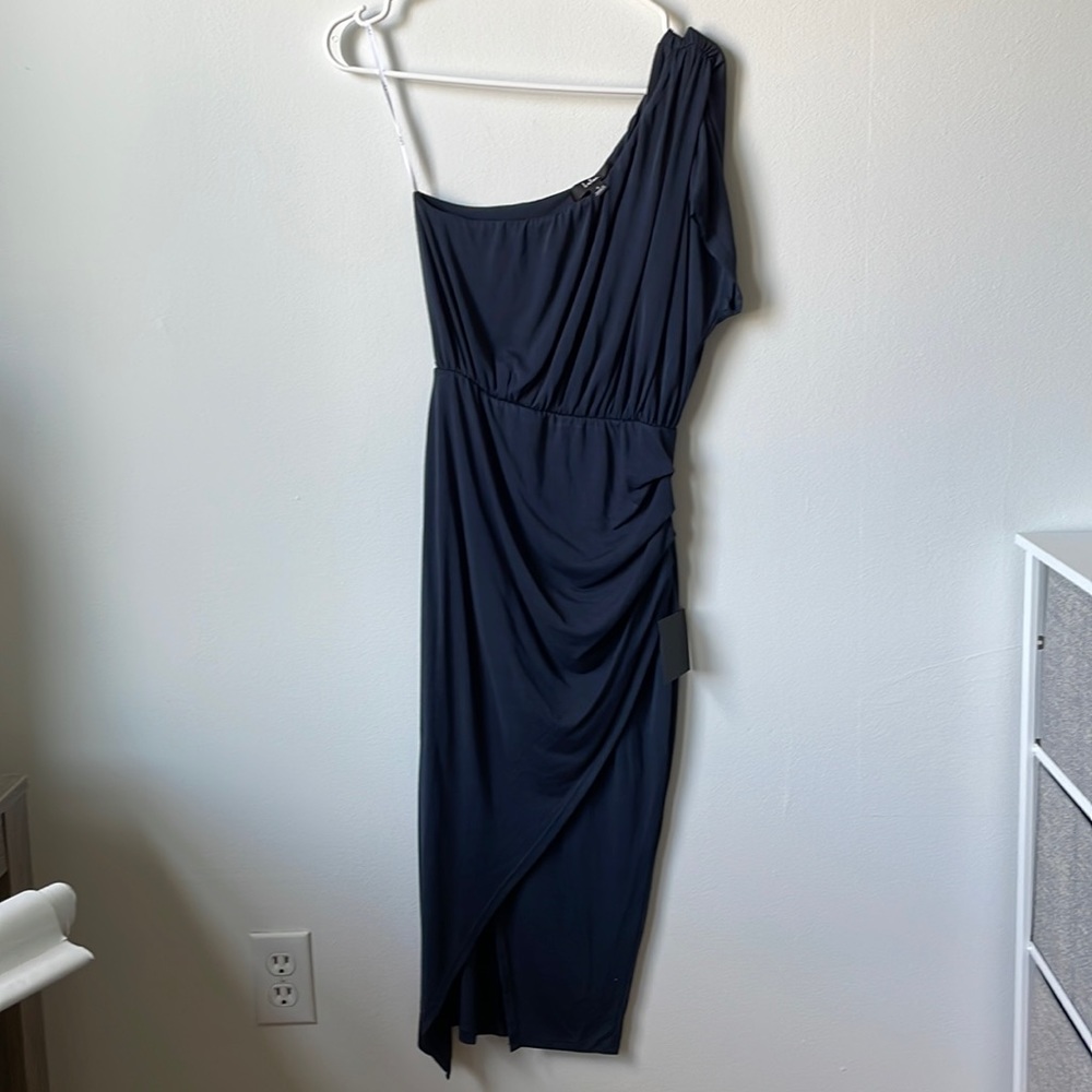 One Shoulder Navy Dress